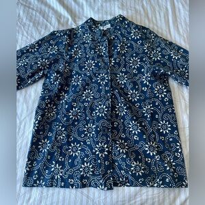 Free People Mart Blue Coat with Cream Floral Print